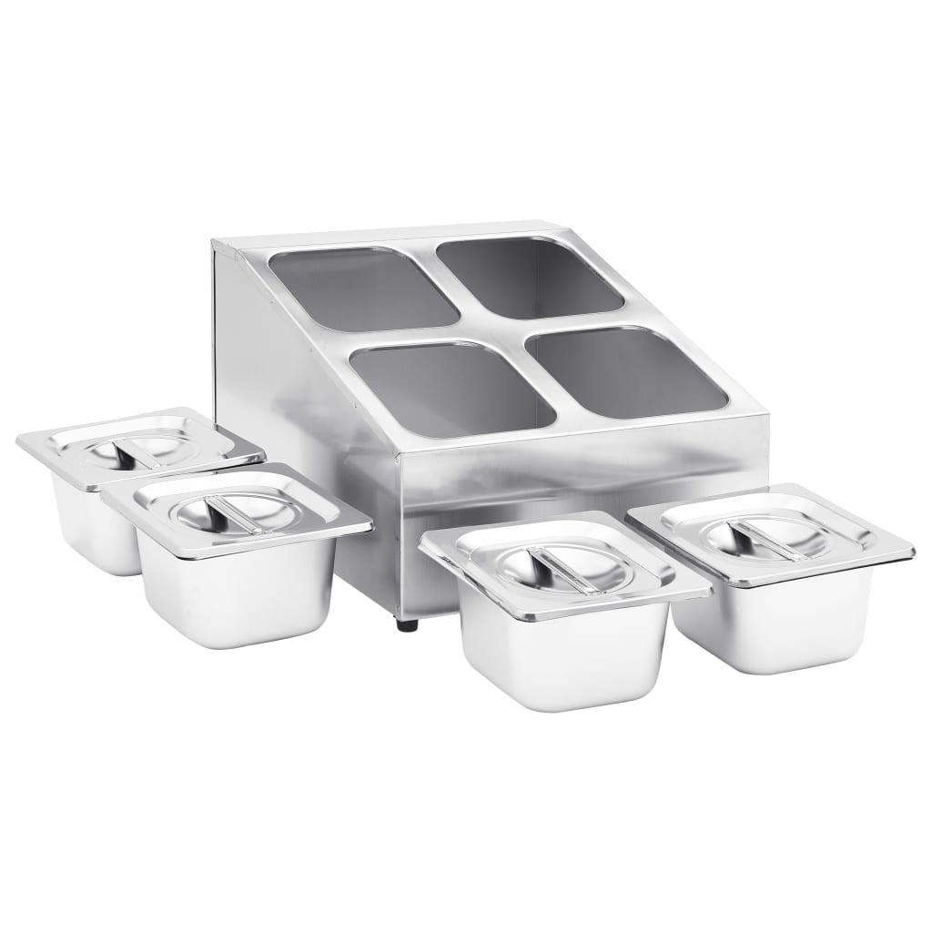 Gastronorm Container Holder with 4 GN 1/6 Pan Stainless Steel